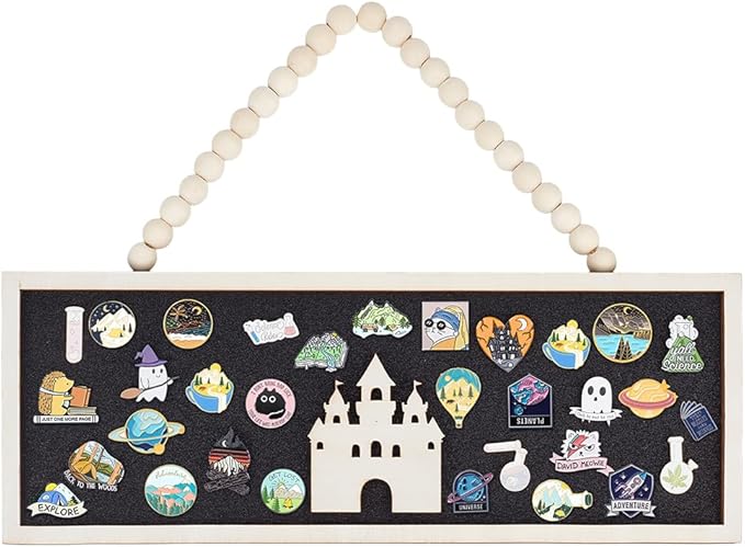 BENECREAT Rectangle Castle Pin Board Cork Board, 15x5 Inch Bulletin Display Board, Wall Mounted Cork Board for Brooch Pin Collection Display Office Home Bedrooms (Black)
