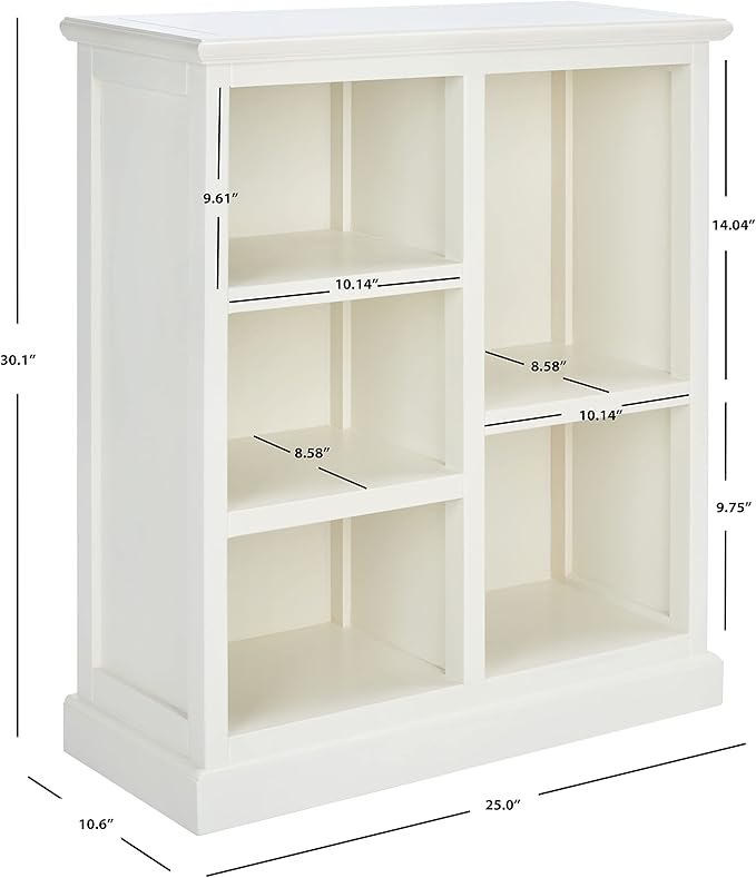 SAFAVIEH Home Collection – Maralah 5-Shelf Solid Wood Bookcase, White, 25" Wide Storage Display Shelf, Fully Assembled (AMH6634B)