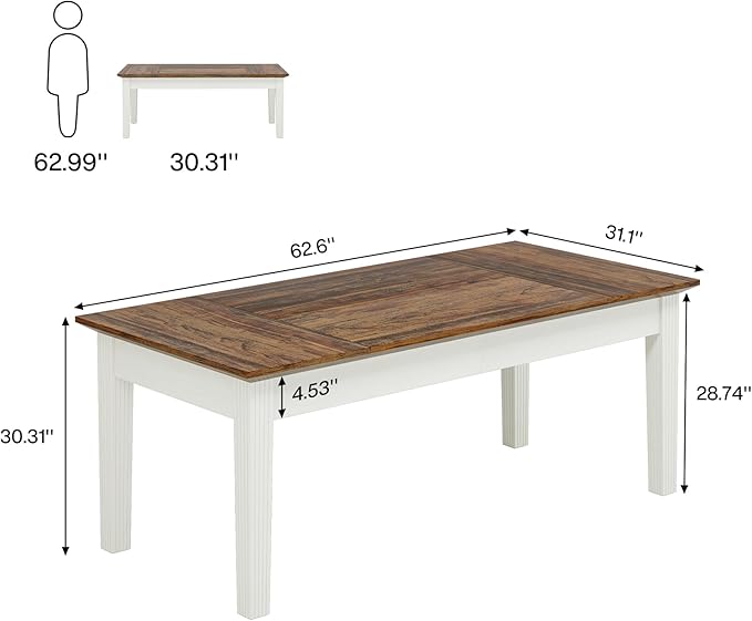 Tribesigns 62-Inch Computer Desk, Large Office Executive Desk with Solid Wood Legs, Modern Simple Laptop Desk Study Writing Table Workstation Furniture for Home Office, Rustic Brown & Cream White