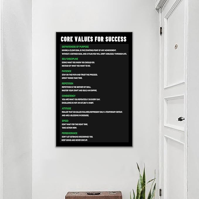 Inspirational Canvas Wall Art for Home Motivational Quotes Poster Print Core Values for Success Picture Painting Positive Sign Artwork for Living Room School Office Ready to Hang [24''Wx36''H]