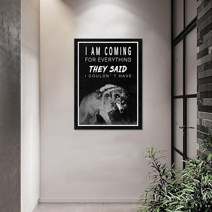 Inspirational Wall Art Motivational Pictures Wolf Painting Prints on Canvas Modern Inspiring Entrepreneur Quotes Positive Pop Culture Posters Wooden Artwork Decor for Office Home Gifts (18" Wx24 H)