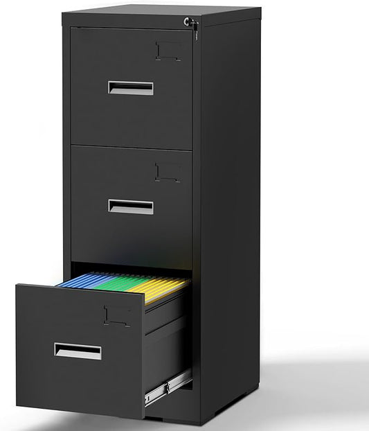 3 Drawer File Cabinet with Lock, Metal Filing Cabinet for Home Office, Vertical File Cabinet for Letter/Legal/A4/F4 Documents, Easy to Assemble Steel Storage Cabinet