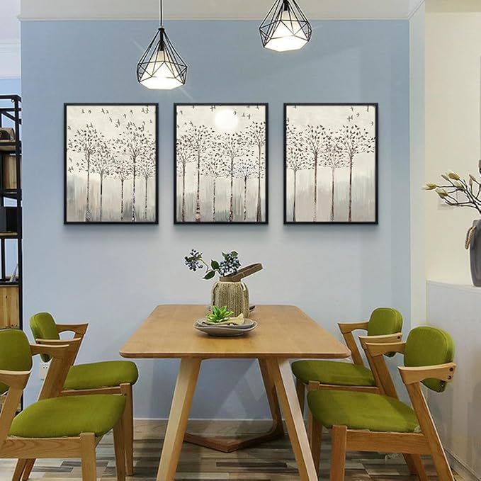 AHUASJART Trees And Birds Abstract Paintings Large Wall Decorations For Living Room Black Framed Canvas Prints Wall Art For Bedroom Wall Decor Office Artworks Pictures Sunrise And Sunset Home Decor