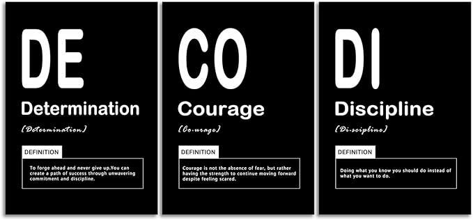 Discipline Determination Noun Motivational Wall Art Office Decor Inspirational Positive Quotes Canvas Painting Courage Posters Prints Artwork School Wall Decor Framed Ready to Hang [60" W X 28" H]