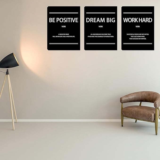 Halioyo Motivational Canvas Wall Art Inspirational Office Wall Decor, 12 x 16 Inch Positive Poster Picture Artwork Wall Painting for Bedroom Living Room Classroom Office Decor - 3pieces
