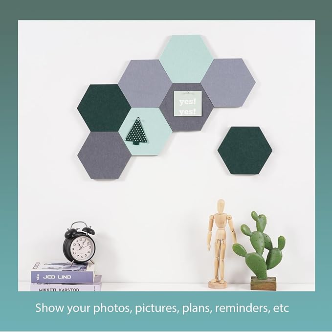 Felt Bulletin Board Tiles, 8 Pcs Hexagon Wall Tiles with Removable Adhesive, 7.9×6.9 Inch Cork Pin Board for Classroom, Home, Office (Set G, Middle)