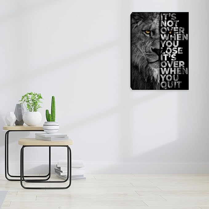 Motivational Lion Wall Art Inspirational Black Picture Painting Poster Prints Inspiring Positive Quotes Wall Decor Home Living Room Bedroom Workplace Office Decorations Framed Artwork 12"x16"