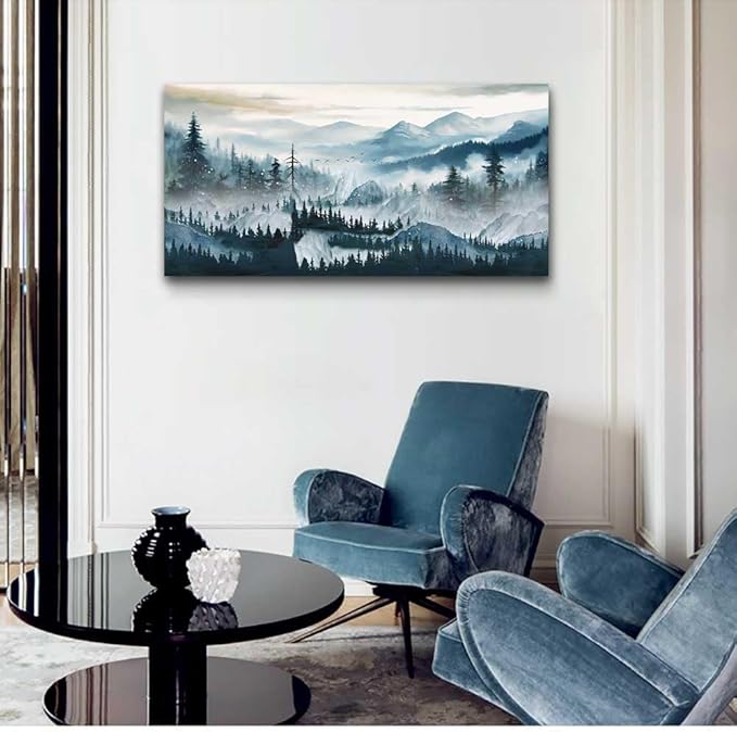 hyidecorart Fog Forest Landscape Wall Paintings Canvas Wall Art For Living Room Bedroom Wall Decor Modern Home Decor Office Decorations Stretched And Framed Ready To Hang Pictures Works 40x20