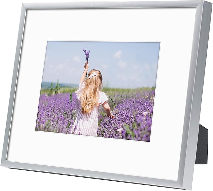 Golden State Art, Gallery Wall Frame Set of 6 - Silver 8x10 Aluminum Photo Frames with Mat for 5x7 Pictures - 8 x 10 inch Metal Frame with Real Glass Cover - Elegant Home or Office Decor