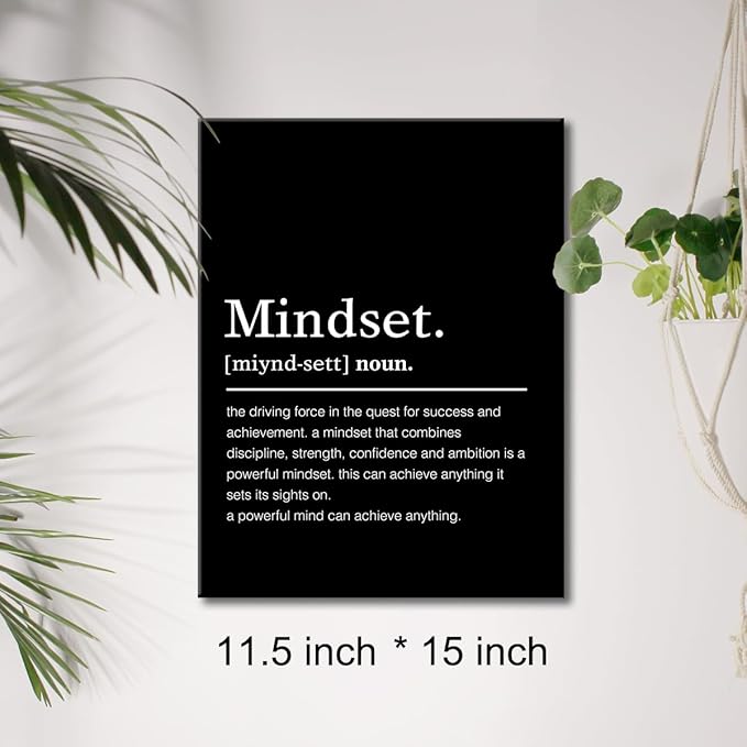 Mindset Definition Canvas Wall Art Motivational Mindset Quote Canvas Print Painting Office Home Wall Decor Framed Gift 12 x 15 Inches
