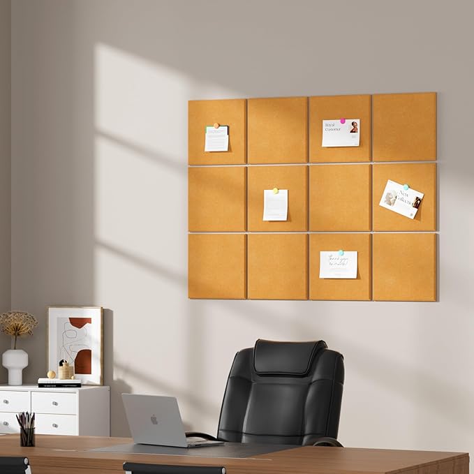 Large Cork Boards for Walls – 48" x 36" Self Adhesive Felt Wall Tiles, Ideal for Office Black Bulletin Board, Easy to Install Pin Board Photo Dart Board Wall Protectors
