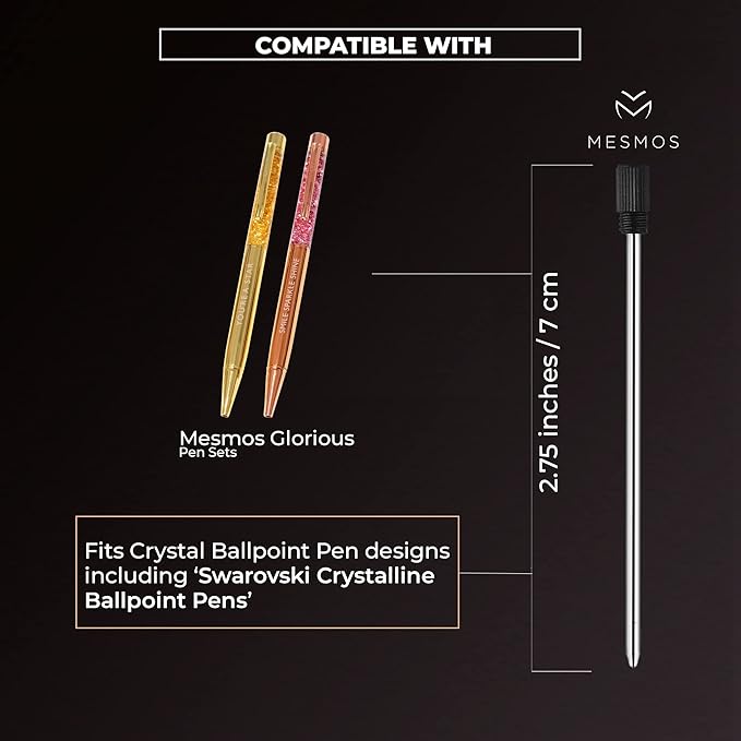 MESMOS Ballpoint Pen Refills 2.75inch (7cm) Pen Refills 1.0mm Medium Tip,Pen Replacement Cartridges Twist Pens and Crystal Ball Point Pens, fits The Mesmos Glorious Pen Set (Black Ink)