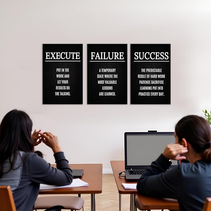 YOUHONG Motivational Wall Art Inspirational Posters for Office & Home - 12x16 Inch 3-Piece Canvas Prints with Wooden Frame, Fade-Resistant Quote Wall Decor, Positive Posters for Living Room & Bedroom