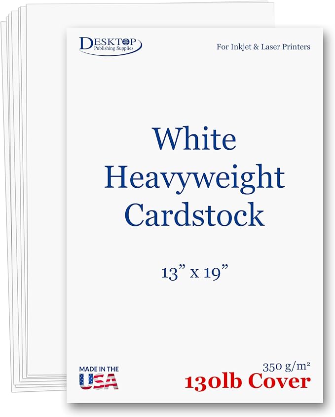 100 Sheets 13" x 19" Extra Heavy Duty Cardstock Paper – 130lb Cover (350gsm), 17pt (0.45mm) Thick Heavyweight Bright White Card Stock, Inkjet & Laser Printer Compatible, Made in USA