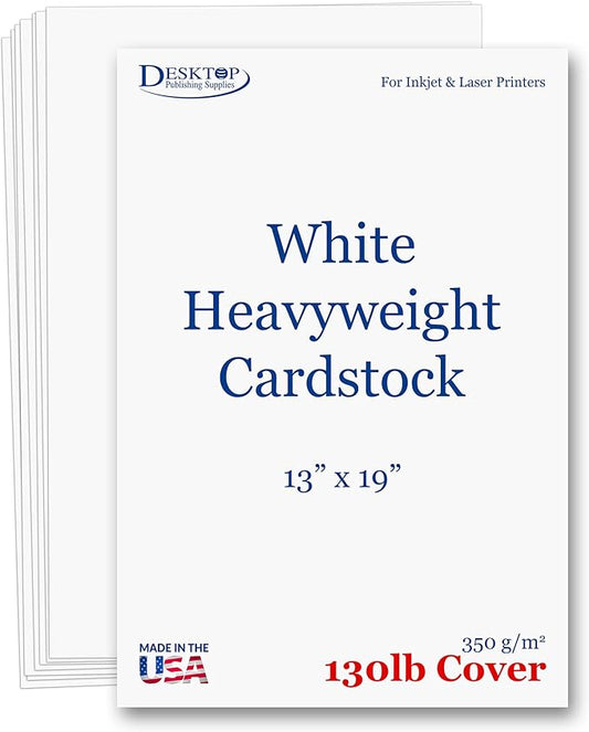 100 Sheets 13" x 19" Extra Heavy Duty Cardstock Paper – 130lb Cover (350gsm), 17pt (0.45mm) Thick Heavyweight Bright White Card Stock, Inkjet & Laser Printer Compatible, Made in USA