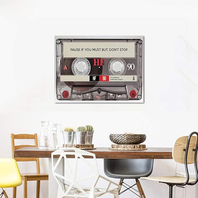 Pause If You Must but Don't Stop Positive Quotes Posters and Prints Inspirational Canvas Wall Art Retro MUSIC LOVER TAPE Artwork Motivational Home Office Decor Wooden Framed Ready to Hang-24 Wx18 H