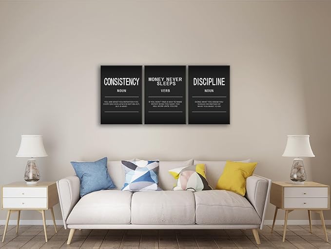 Consistency Discipline Noun Inspirational Office Wall Decor Poster Motivational Wall Art Canvas Prints Artwork for Living Room Modern Home Decor Painting Pictures Framed Ready to Hang[60" W X 28" H]