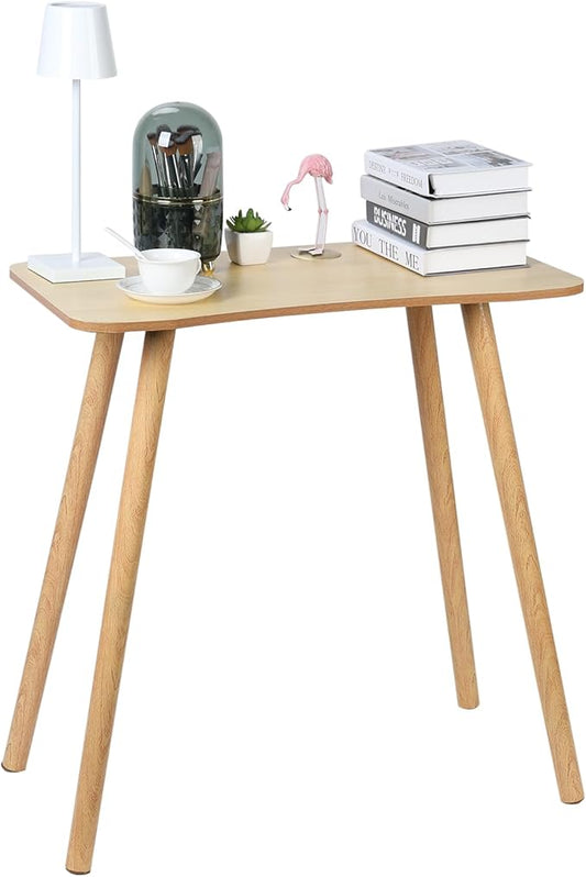 27 Inch Small Computer Desk, Desktop Student Study Table, Modern Wood Desk, Ergonomic Arc Design Writing Table, Writing Desk for Home Office Workstation