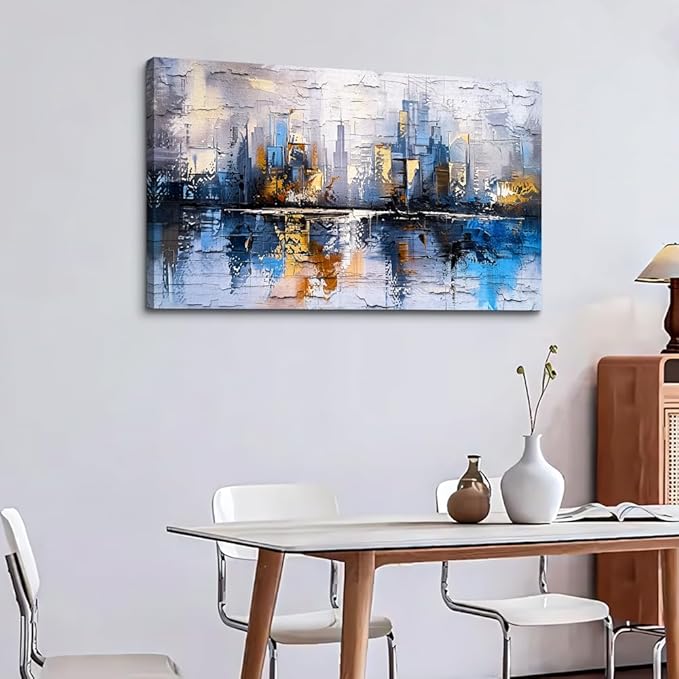 KELIYUAN Abstract Canvas Wall Art Painting Yellow Blue Mural Abstract Wall Decoration Bedroom Office Urban Print Painting Graffiti Art For Wall Decor Bathroom Living Room Home Decoration 20x40 In