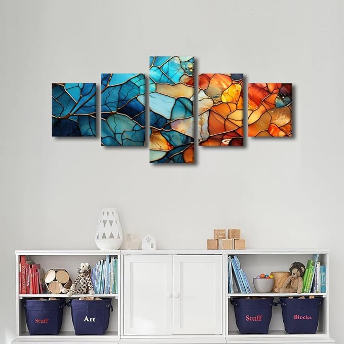 Canvas Wall Art Decor for Bedroom Mdoern Abstract Canvas Wall Art 5 Panel Home Wall Art Abstract Glass Window Painting Art Prints on Canvas for Men Living Room Decor Framed Ready to Hang 50x24 in