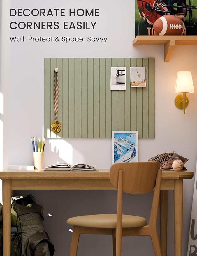 Fluxynara Felt Bulletin Board Tiles -28"x18" with 40 Adhesive Tabs, Cork Board Alternative for Office Decor, Push Pin Board Wall Organizer 6-Pack (Sage)