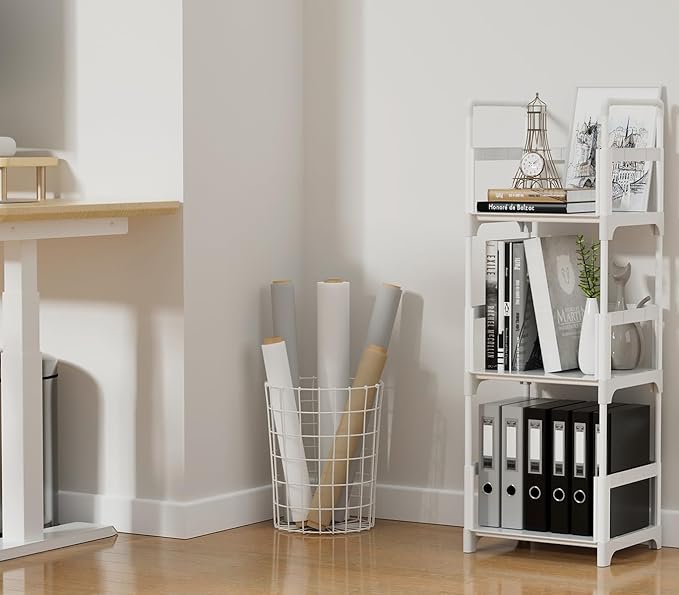 FIDUCIAL HOME 3 Tiers Small Bookshelf Rack Storage Organizer Easy Assemble, Sturdy