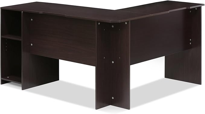 Furinno Indo L-Shaped Computer Desk with Bookshelf, Espresso