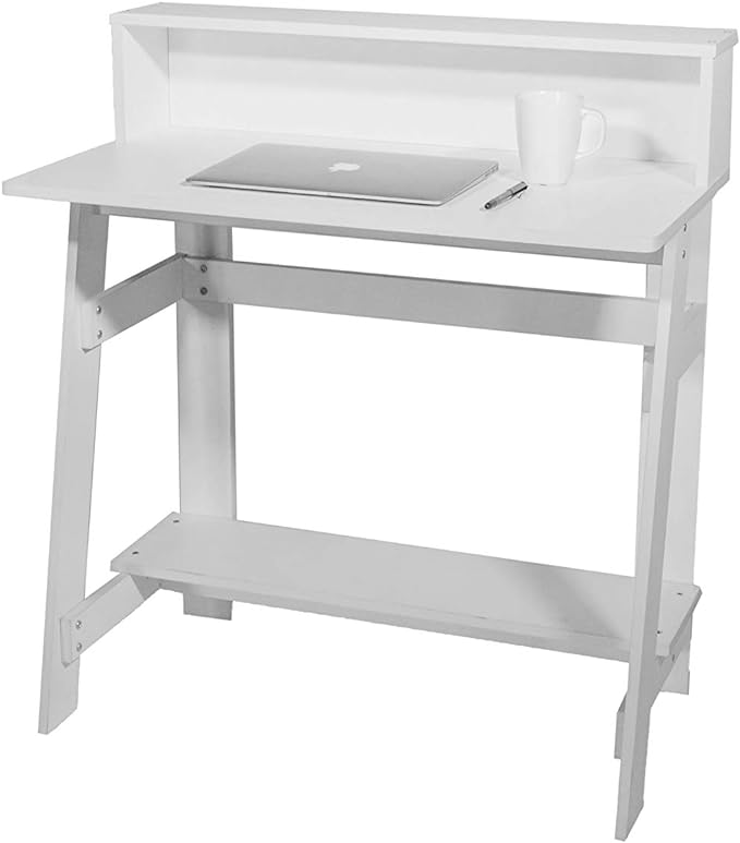 OneSpace Lennox Hutch Computer Desk, Small Desk for Home Office, Compact Writing Desk, White