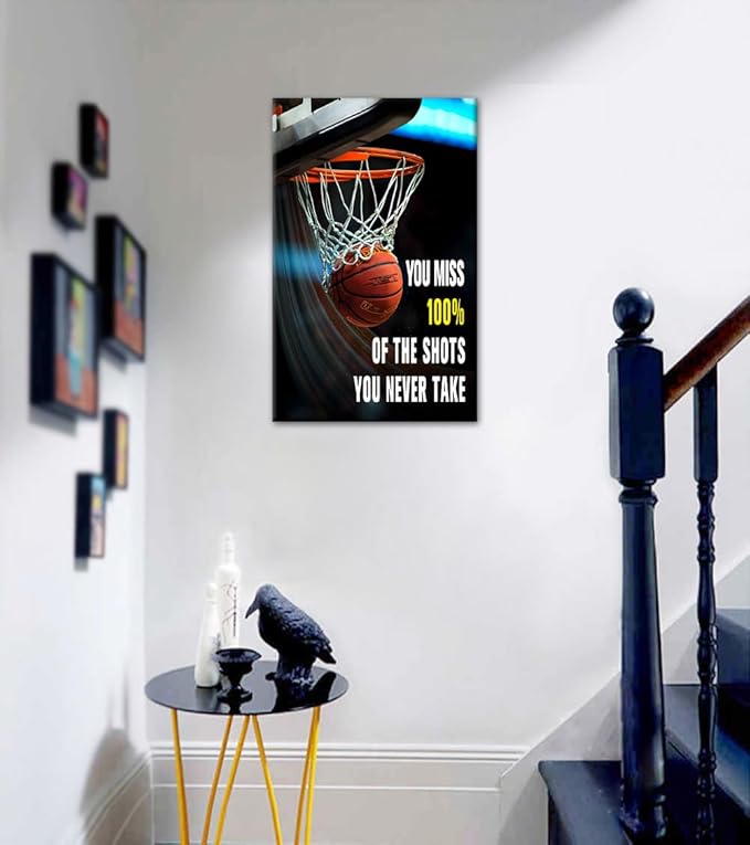 Yatsen Bridge Inspirational Basketball Canvas Wall Art Inspirational Sport Painting Canvas Print Motivational Quotes Decor for Office & Gym Decor Framed Ready to Hang - 44x28 inch