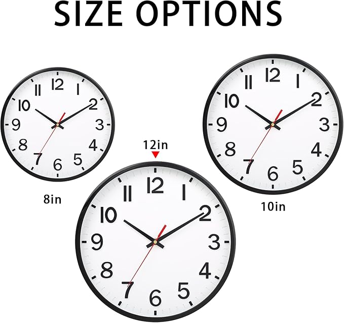 Wall Clocks Battery Operated 12 inch Modern Wall Clock,Silent Non Ticking Wall Clock for Living Room Bedroom Kitchen Office Classroom Decor (White and Black)