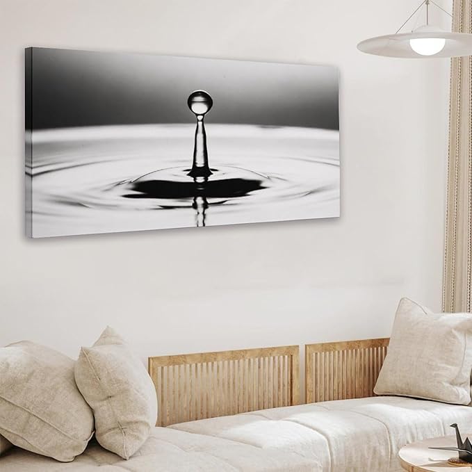 Black White Water Drop Framed Canvas Wall Art for Bedroom, Minimalist Wall Decor 40" L x 20" W