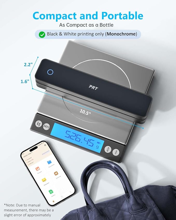 PRT Inkless Portable Printer for Travel, Wireless Thermal Printer Support 8.5 x 11 Inch US Letter A4 B5, Bluetooth Mobile Printers with iOS, Android, Laptop for Home Use, Car, Office, School, Black