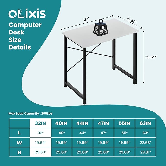 OLIXIS 32 Inch Small Computer Work Desk with X-Shaped Reinforcement, Gaming Study Writing Table for Home Office Small Space, Metal Frame, Black&White