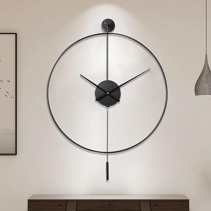 Wall Clock Wall Clock Classical Large Decorative Wall Clock with Pendulum,Modern Non-Ticking Silent Metal Wall Clocks for Living Room,Bedroom,Study,Office,29"×19.7" Clock