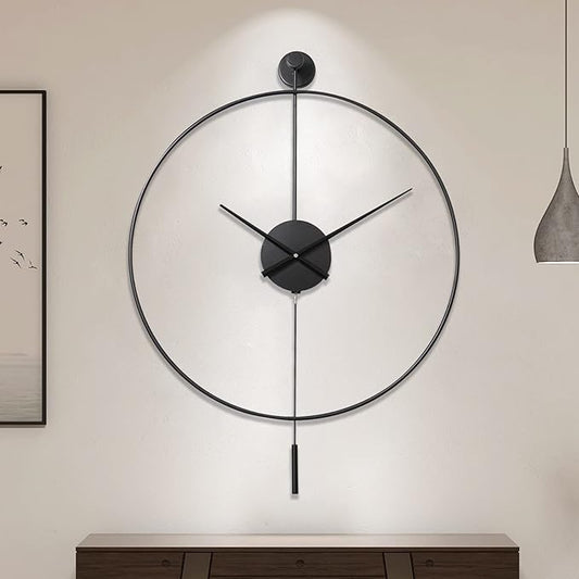 Wall Clock Wall Clock Classical Large Decorative Wall Clock with Pendulum,Modern Non-Ticking Silent Metal Wall Clocks for Living Room,Bedroom,Study,Office,29"×19.7" Clock