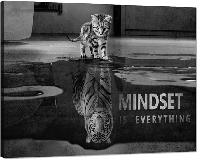 Modern Inspirational Quotes Wall Decor Mindset is Everything Canvas Art Motivatiomal Framed Wall Art Motto Posters Ready to Hang for Home Office Classroom Decor - 28''Hx44''W