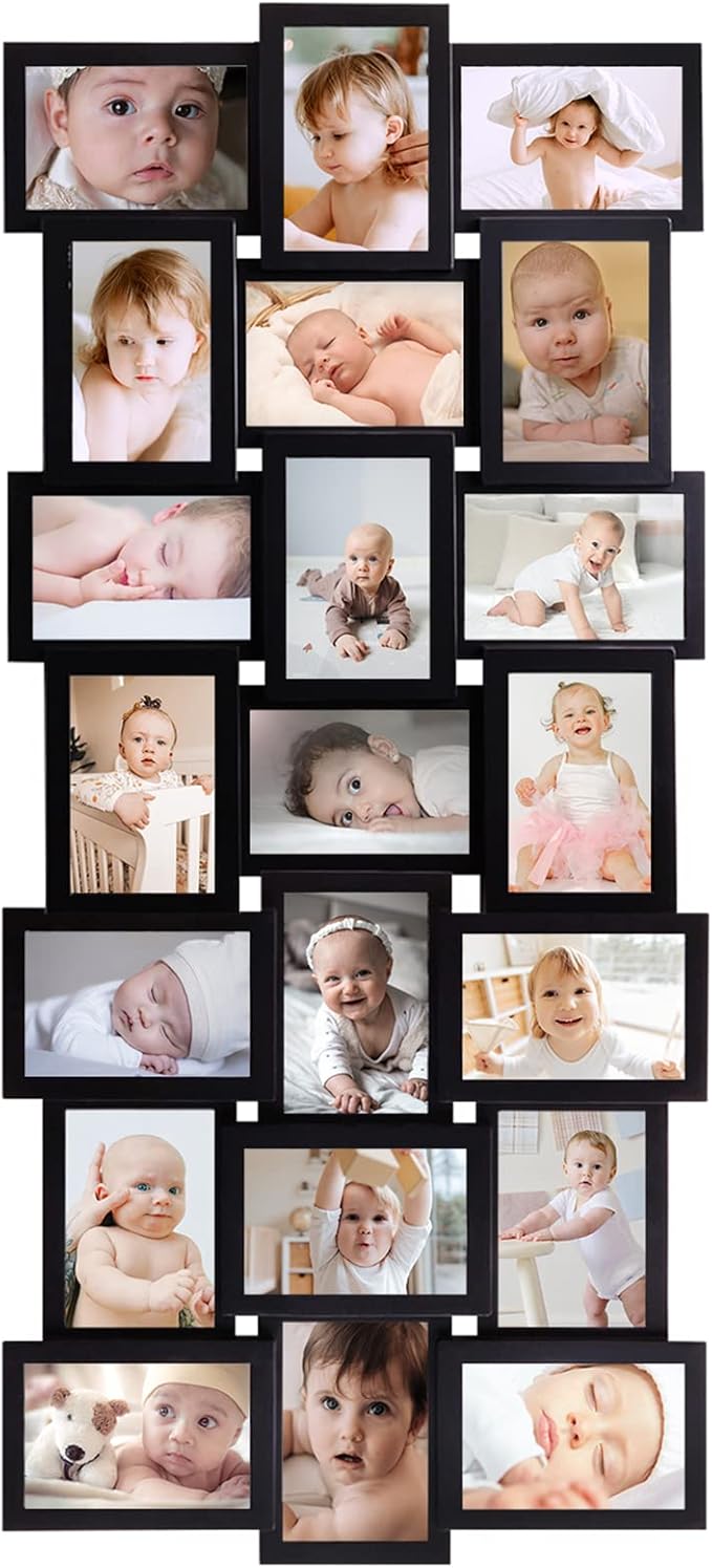 HELLO LAURA Picture Frames Collage Wall Decor - 21 Picture Collage Frames for 4x6 Photos Display Wall Hanging Gallery Frame Set Photo Collage Frame for Home Living Room - Black