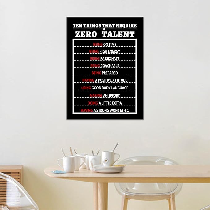 10 Things That Require Zero Talent Motivational Poster Inspirational Positive Quotes Picture Printed On Canvas for Home Modern Living Room Gym Office Wall Decoration Ready to Hang [18''Wx24''H]