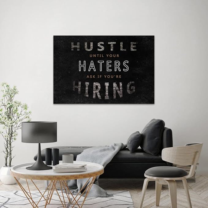 Yatsen Bridge Modern Motivational Canvas Wall Art Hustle Entrepreneur Inspirational Quotes Posters and Prints Postive Attitude Painting Artwork Easy to Hang for Office Classroom Decor - 28''Hx44''W