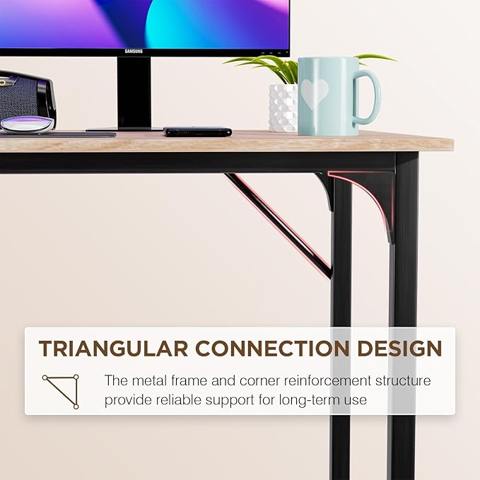 PayLessHere | 47 Inch Computer Desk | Nature | Office Desk with Metal Frame, Adjustable Feet | Water-Resistant, Scratchproof Surface | Sturdy Writing Table for Home Office or Study | Pack of 1