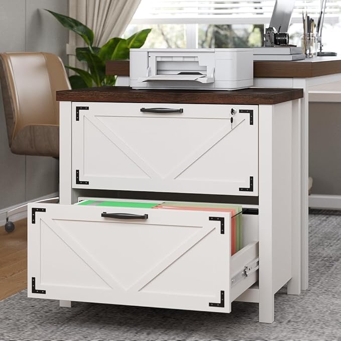 2 Drawer File Cabinet with Lock, Wood Filing Cabinets for Home Office, Office Storage Cabinet for Hanging Files Letter/Legal/F4/A4 Size, White