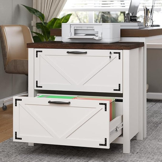 2 Drawer File Cabinet with Lock, Wood Filing Cabinets for Home Office, Office Storage Cabinet for Hanging Files Letter/Legal/F4/A4 Size, White