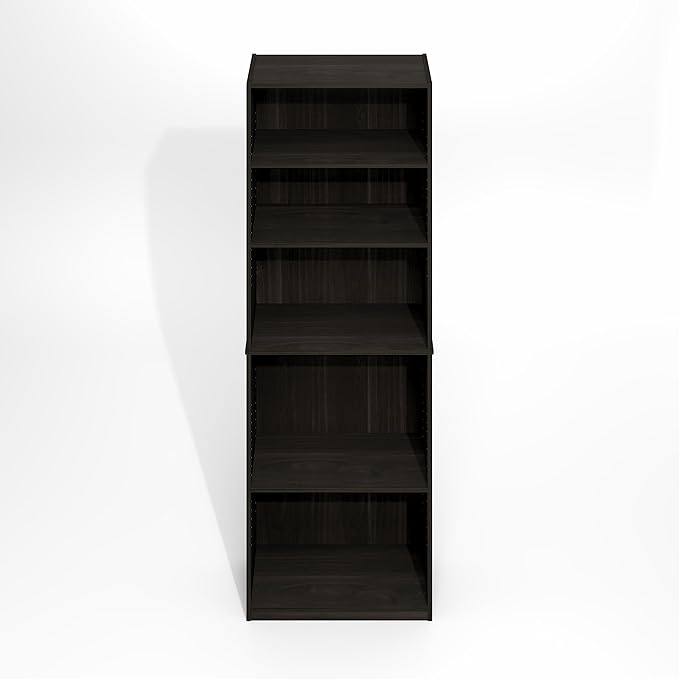 Furinno Jaya Simply Book Shelf, 5-Tier Bookshelf, Bookcase with Adjustable Shelves, 9.5 x 24.5 x 71.2, for Living Room, Bedroom, Home Office, Black Espresso