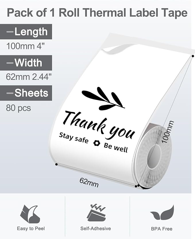 Phomemo M220 Label Maker White & 1 Roll White Thermal Label 2.44" x 4"(62x100mm), Upgrade 3 Inch Barcode Portable Printer, for Office & Small Business, Compatible with Phones&PC