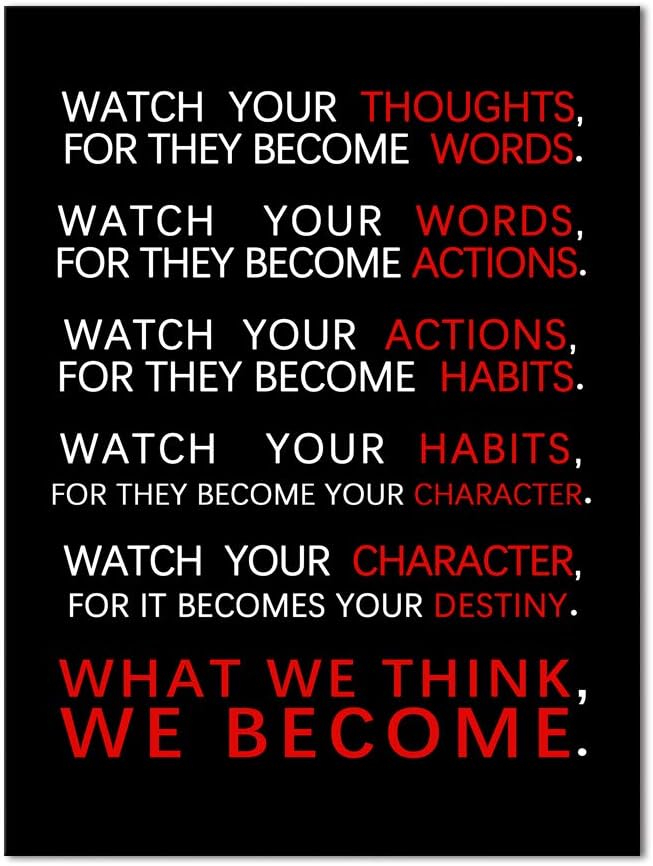 Inspirational Wall Art Motivational Classroom Posters Watch Your Thoughts Pictures Prints on Canvas Positive Entrepreneur Quotes Artwork Home Office Decor Stretched Framed Ready to Hang (18”Wx24”H)