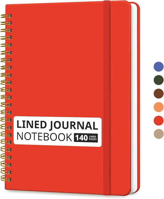 Taja Lined Spiral Journal Notebook for Women & Men, 140 Pages, College Ruled Hardcover Notebook for Work & Note Taking, Journals for Writing, A5(5.7" x 7.9") – Tomato Red