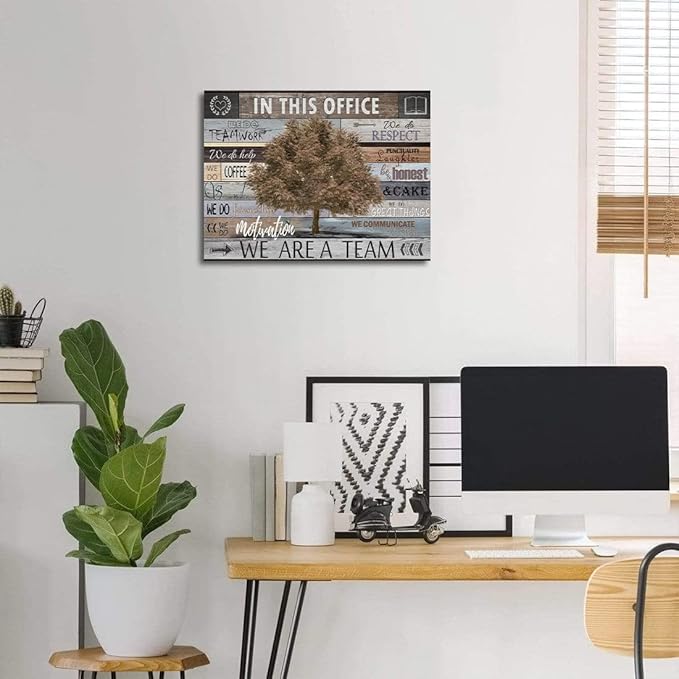Vintage Office Artwork Wall Decor In This Office Motivational Posters Brown Maple Tree Picture Print on Canvas Inspiring Wall Art for Home School Office Decoration Framed Inspirational Gifts 12x16inch