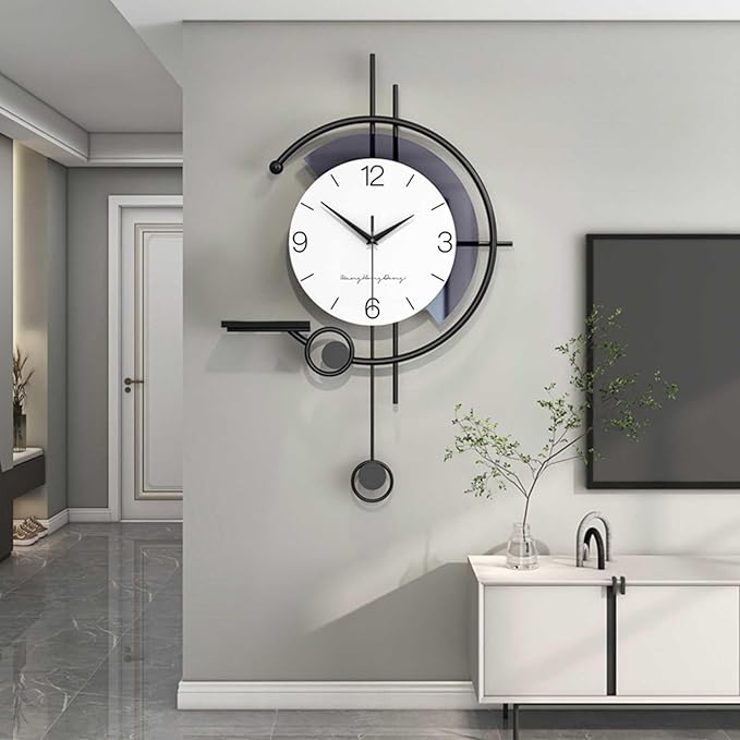 Wall Clock Modern Wall Clock, Creative Silent Non Ticking Quartz Clock with Decorative Art Storage Platform, Suitable for Living Room, Bedroom, Office Clock (One Color MMedium)