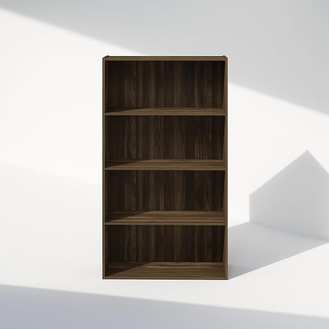 Furinno Simple Book Shelf, 4-Tier Bookshelf, Bookcase with Open Shelf, 9.4 x 23.6 x 41.7, for Living Room, Bedroom, Home Office, Columbia Walnut
