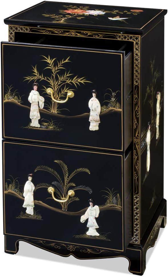 ChinaFurnitureOnline Black Lacquer Mother of Pearl 2 Drawer Oriental File Cabinet